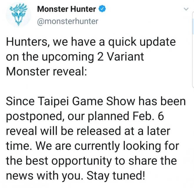 Monster Hunter: General - 2 variant monsters reveal was delayed due to Coronavirus outbreak image 1