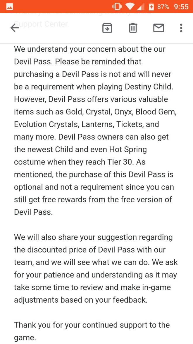 DESTINY CHILD: FORUM - 😱😱😱 I just asked DC dev for discount the Devil Pass image 4