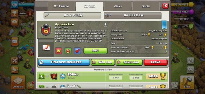 Clash of Clans: Base Building - Need active players TH9+ English speaking, Crystal 3 in CWL, pushing level 7, clangames always compl image 3